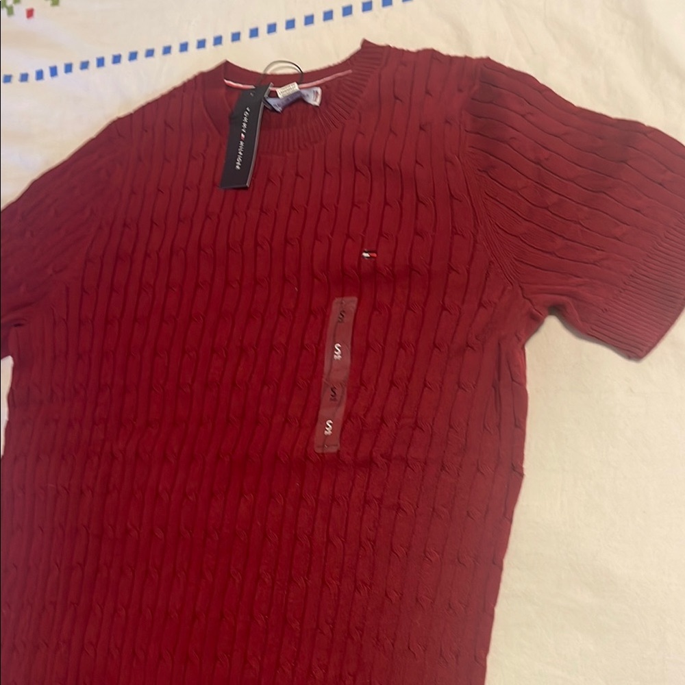 Men's Red Cable Knit Sweater - Picture 2 of 3